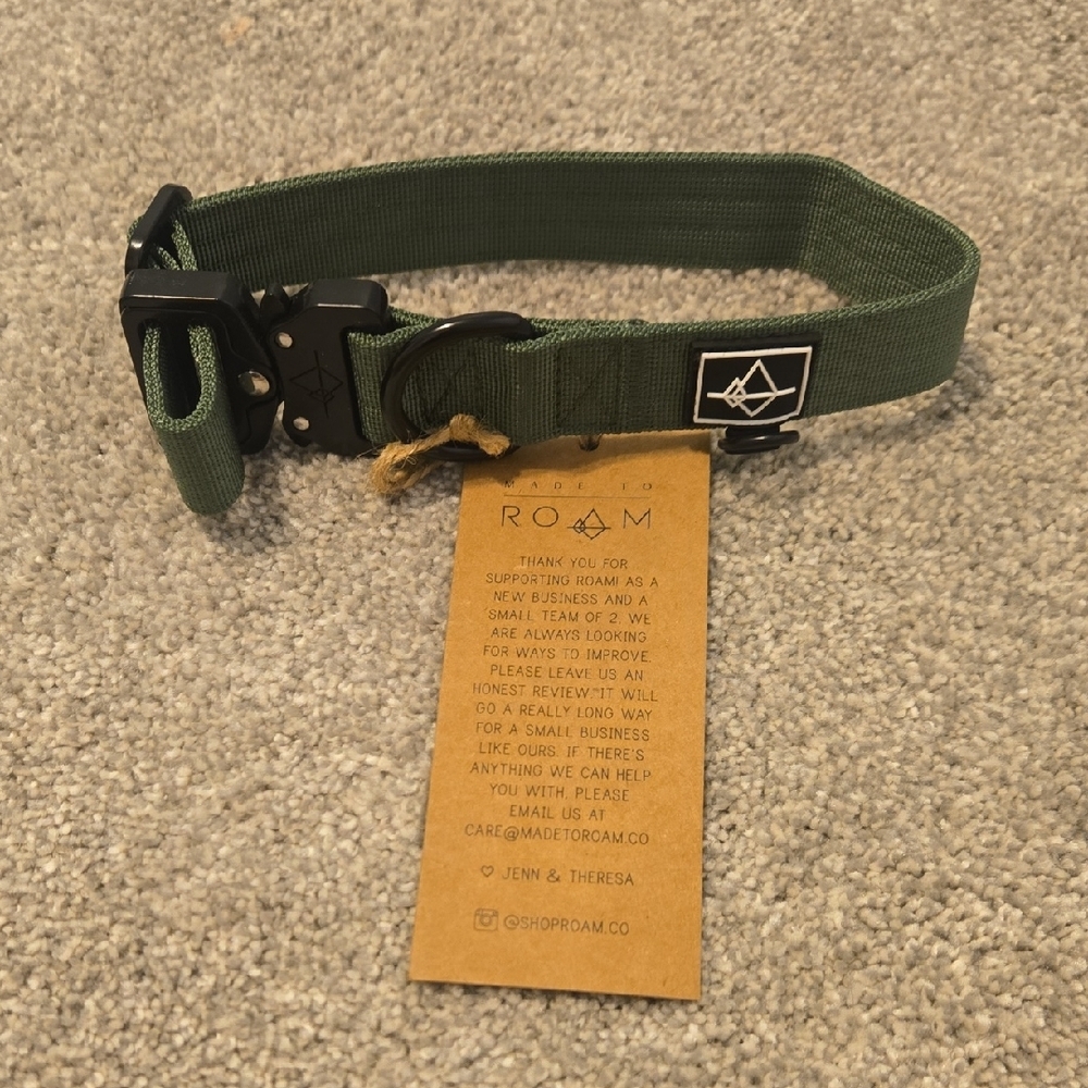 ROAM Green and Black Belt Durable Nylon Dog Collar